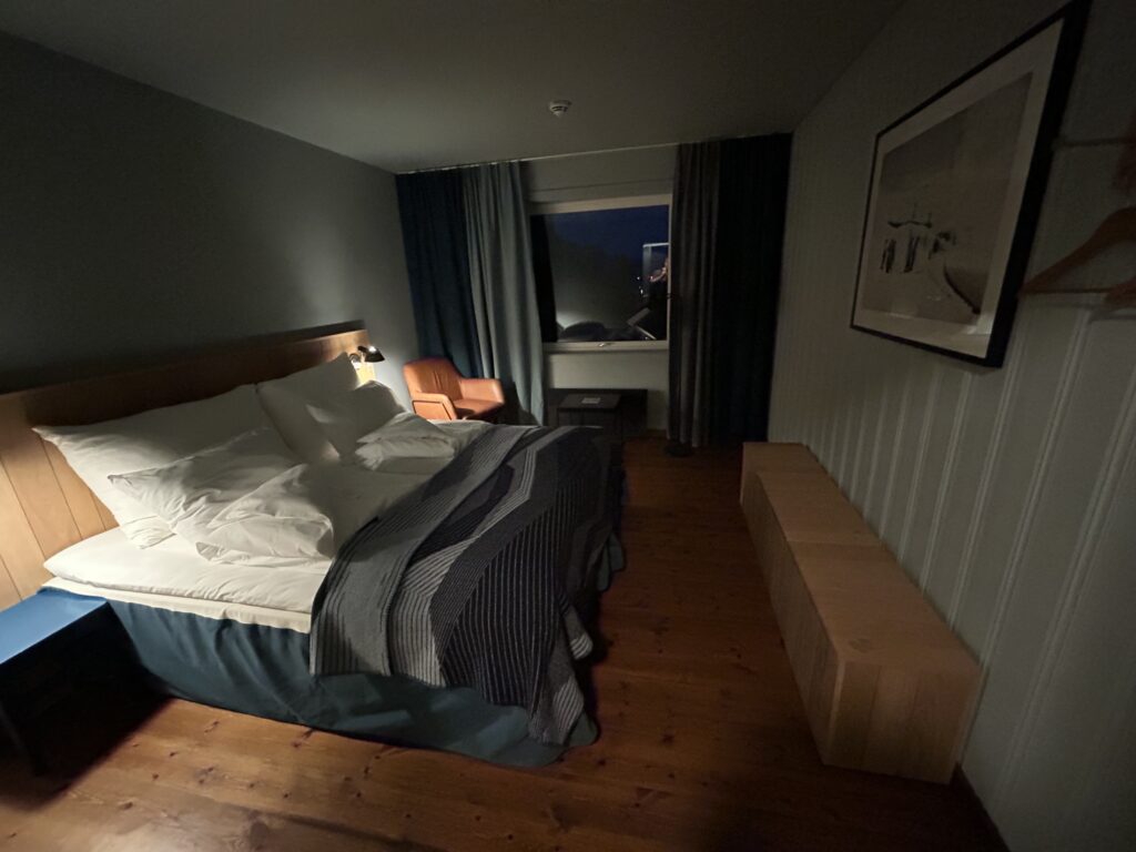 Dimly lit lodge room