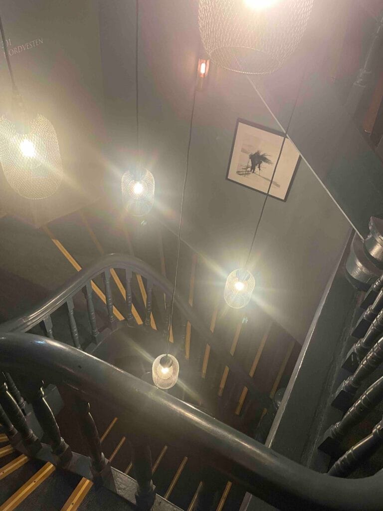 Square winding staircase in Norwegian lodge