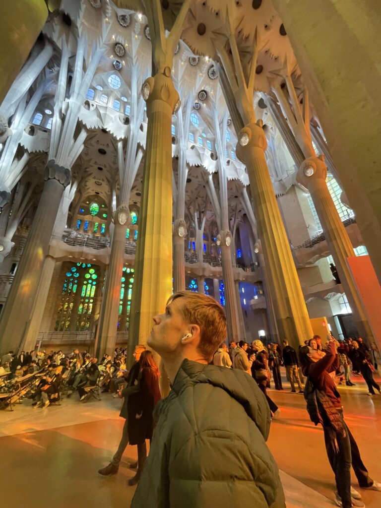 a man inside la Sagrada FamĂlia